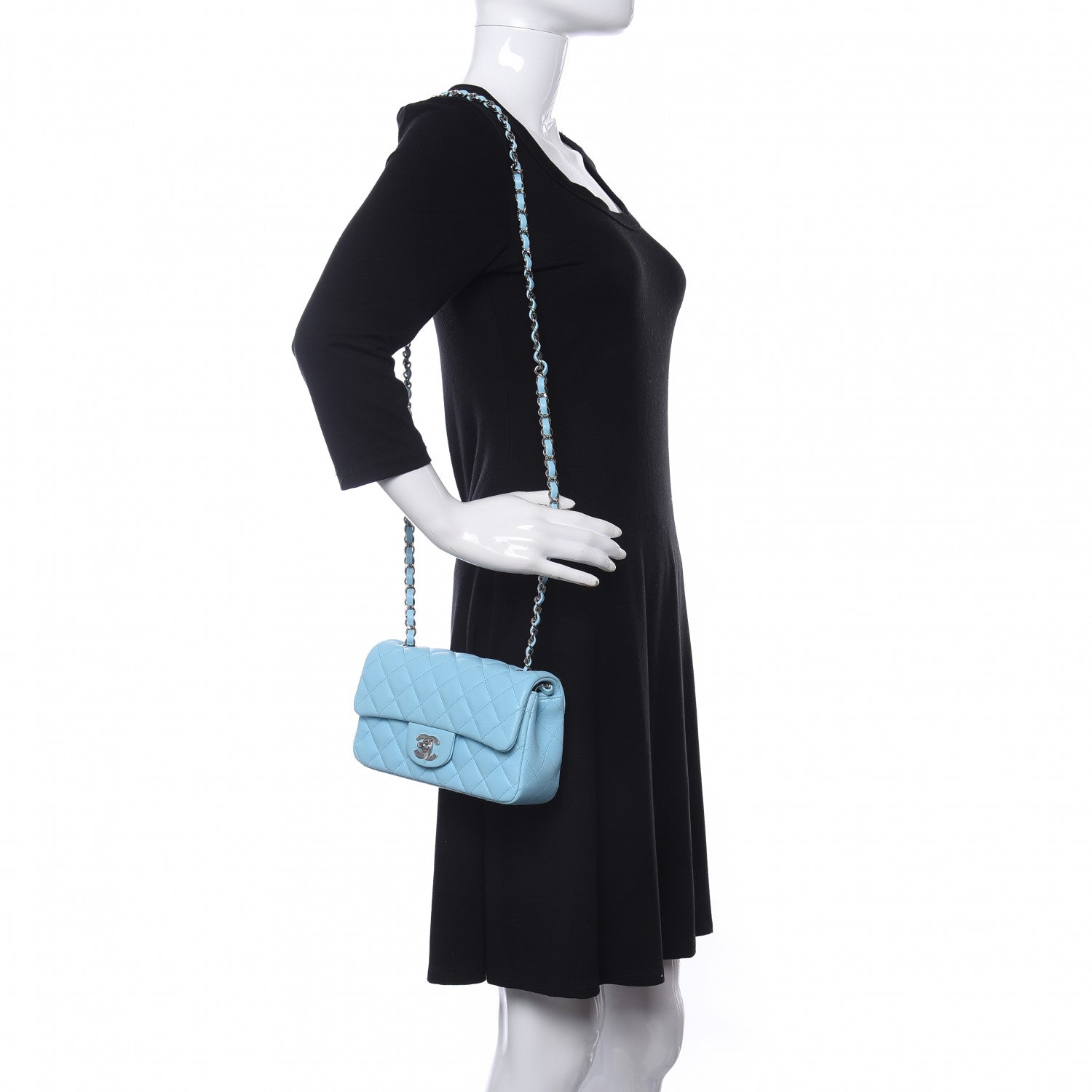 Chanel Lambskin Quilted Mini Rectangular Flap Light Blue 2 of 12