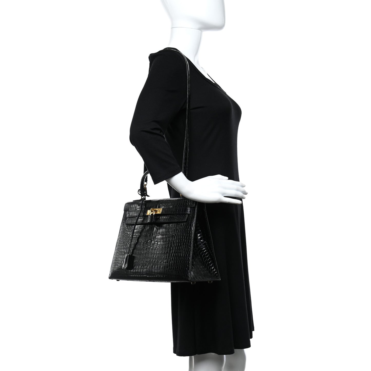 Shiny Porosus Crocodile Kelly Sellier 32 Black