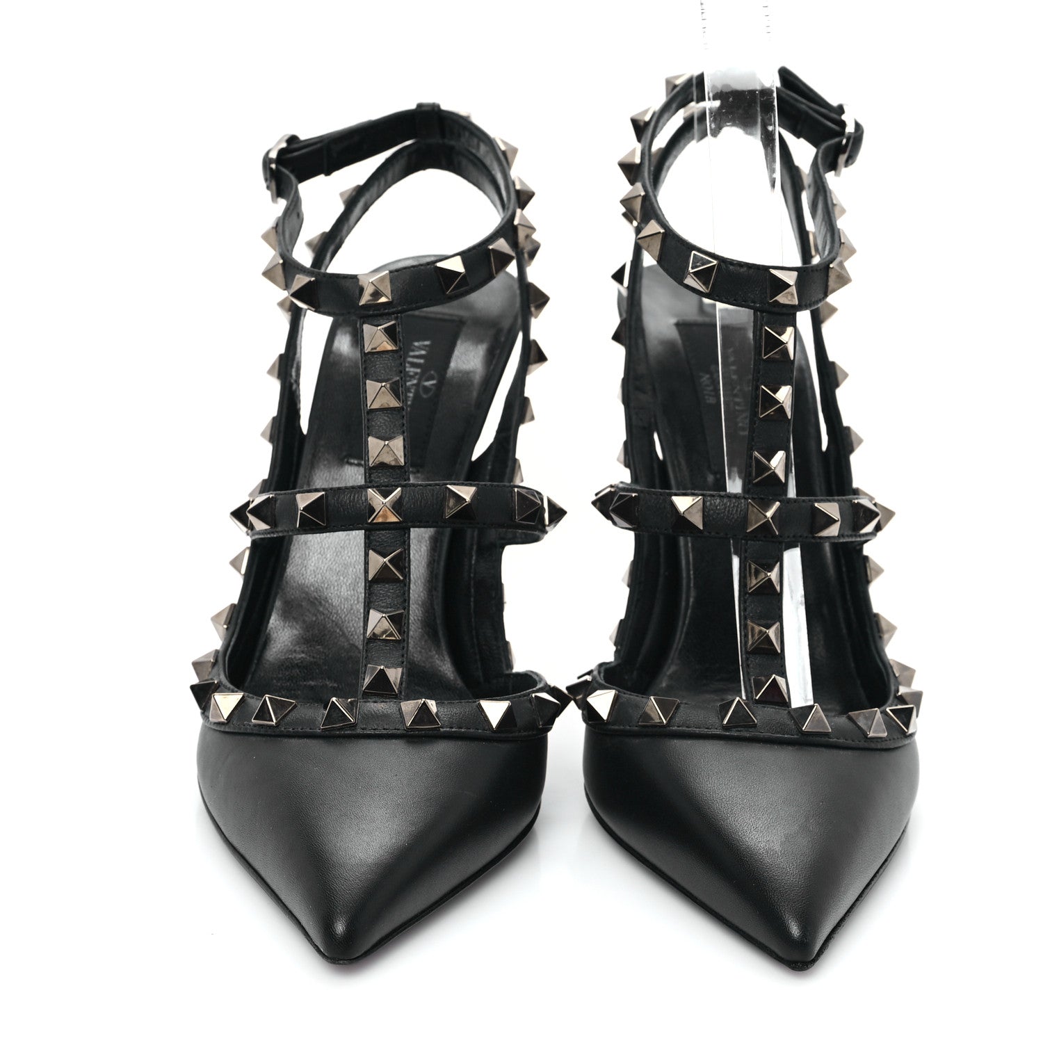 Valentino Garavani Calfskin Nappa Rockstud Ankle Strap 100mm Pumps 37 Black 3 of 9