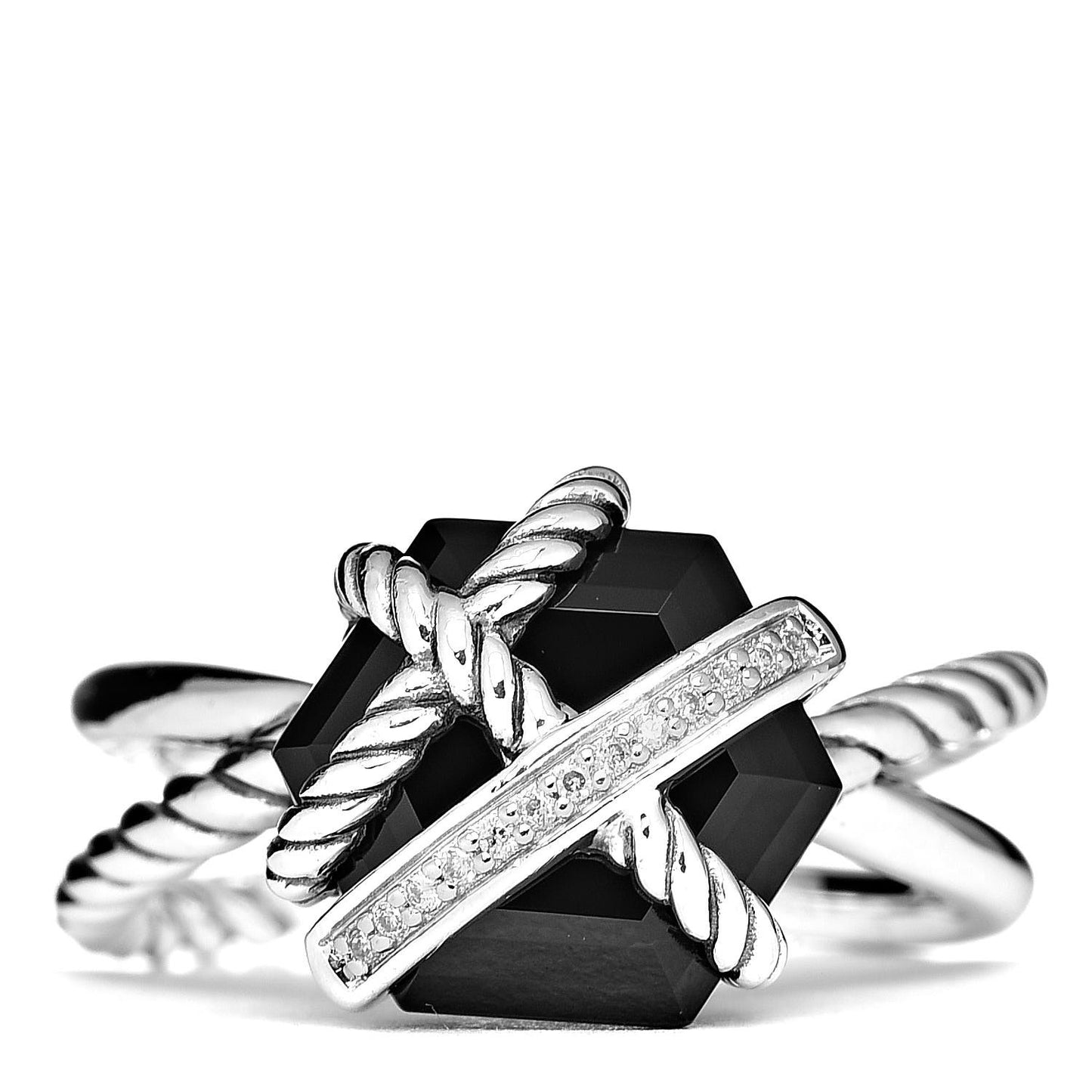 Sterling Silver Diamond Black Onyx 10mm Cable Wrap Ring 52 6