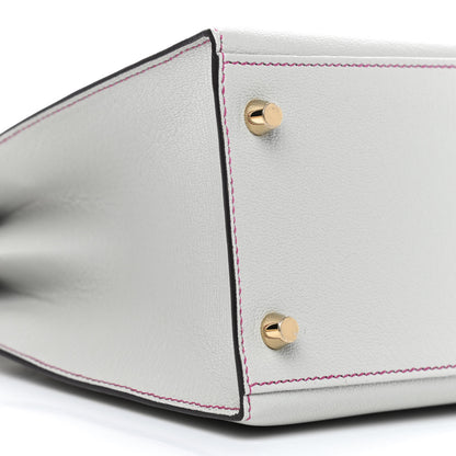 Hermes Chevre Mangalore Horseshoe Kelly Sellier 28 Gris Perle Rose Pourpre 9 of 11