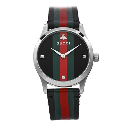 Gucci Stainless Steel Calfskin 38mm G-Timeless Stripe Web Quartz Watch Black 1 of 4