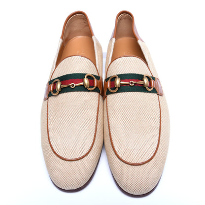 Gucci Canvas Web Mens Brixton Horsebit Loafers 9.5 Sand Light Cuir 7 of 12