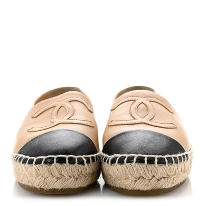 Chanel Lambskin CC Espadrilles 35 Beige Black 3 of 10
