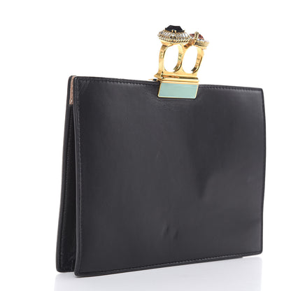 Alexander McQueen Calfskin Embroidered Knuckle Clutch Black Multi 3 of 11