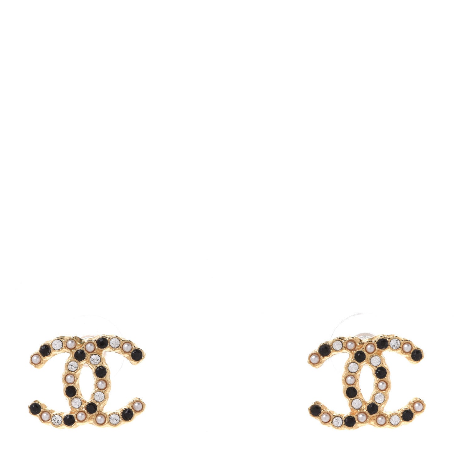 Resin Pearl Crystal CC Earrings Gold Black