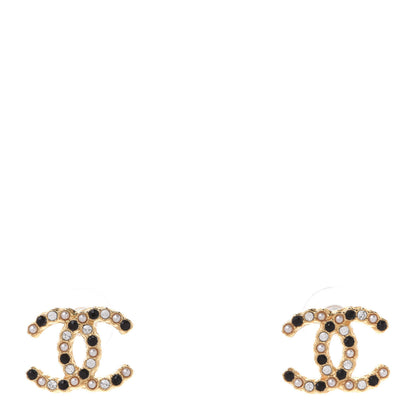 Chanel Resin Pearl Crystal CC Earrings Gold Black 1 of 5