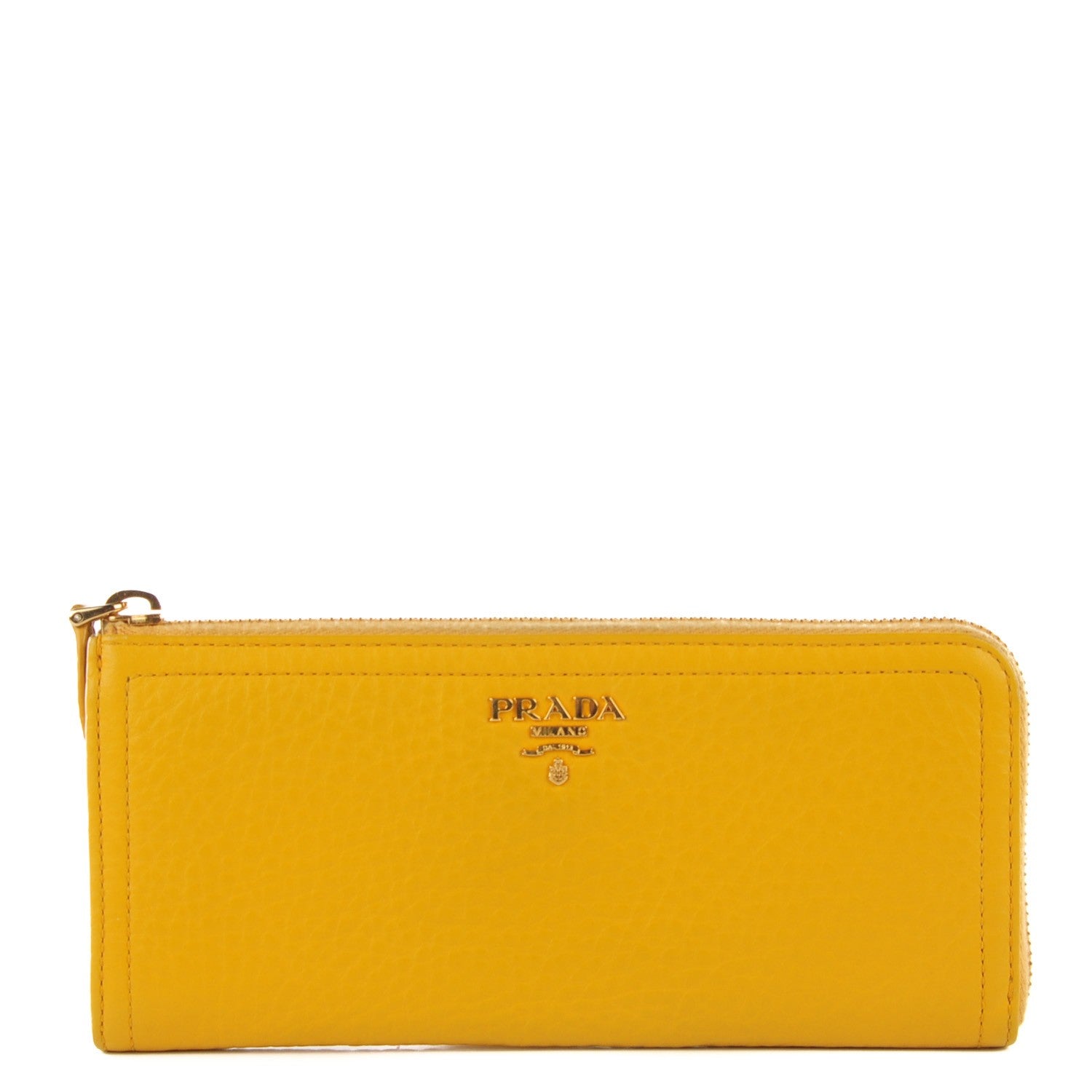 Prada Vitello Daino Zip Around Continental Wallet Mimosa 1 of 9