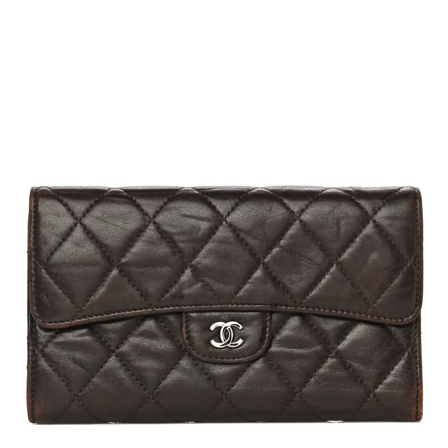 Chanel Lambskin Quilted Large Flap Wallet Dark Brown 1 of 30