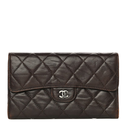 Chanel Lambskin Quilted Large Flap Wallet Dark Brown 1 of 30