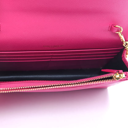 Saint Laurent Grain De Poudre Matelasse Chevron Monogram Envelope Chain Wallet Fresh Fuchsia 5 of 9