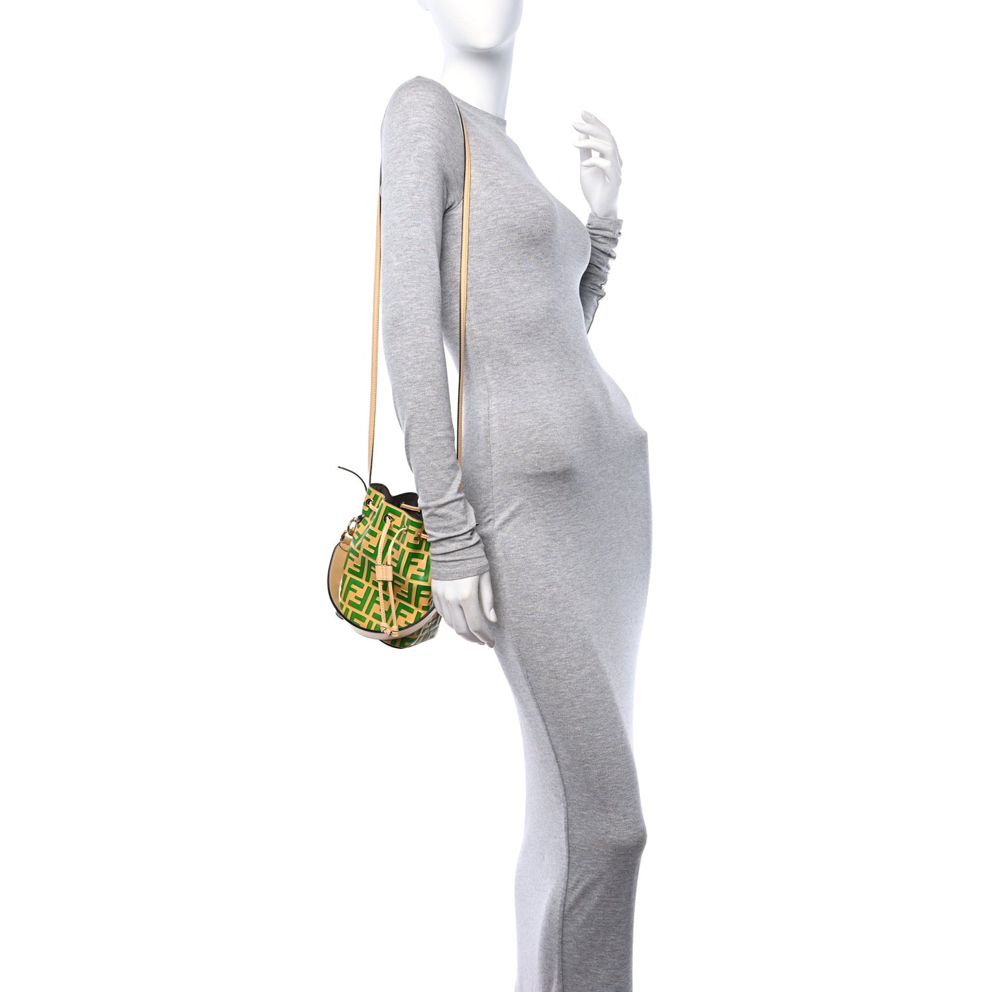Vitello Liberty F is Fendi Bi-Color FF 1974 Embossed Mini Mon Tresor Bucket Bag Paglia Tomatillo