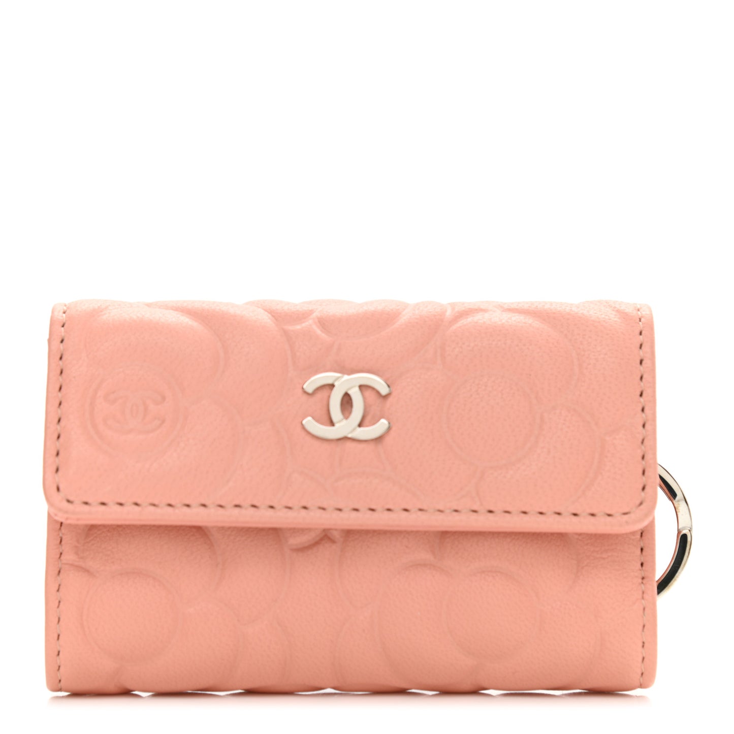 Goatskin Camellia Embossed 4 Key Holder Pink
