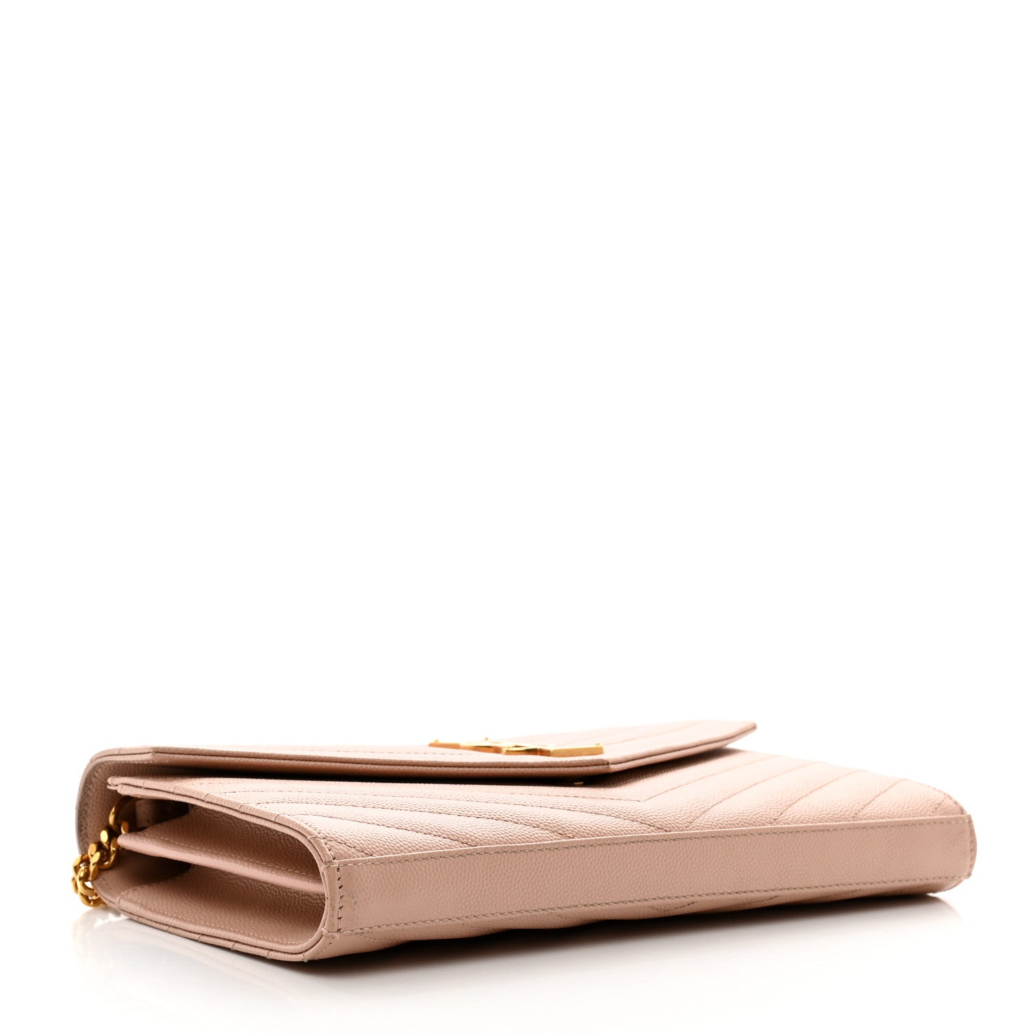Saint Laurent Grain De Poudre Matelasse Chevron Monogram Chain Wallet Pale Pink 4 of 12