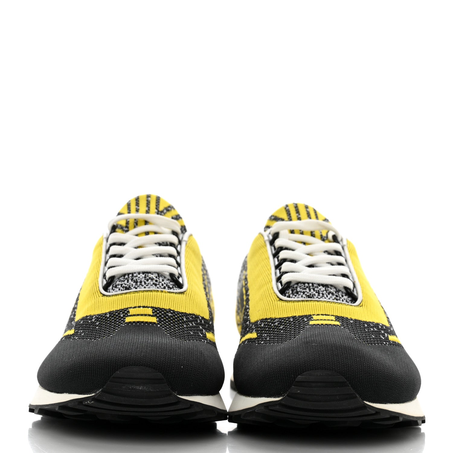 Prada Sport Knit Fabric Mens Logo Running Sneakers 9 Black Giallo 2 of 11