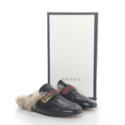 Gucci Goatskin Fur Web GG Mens Princetown Slippers 8 Black 8 of 8