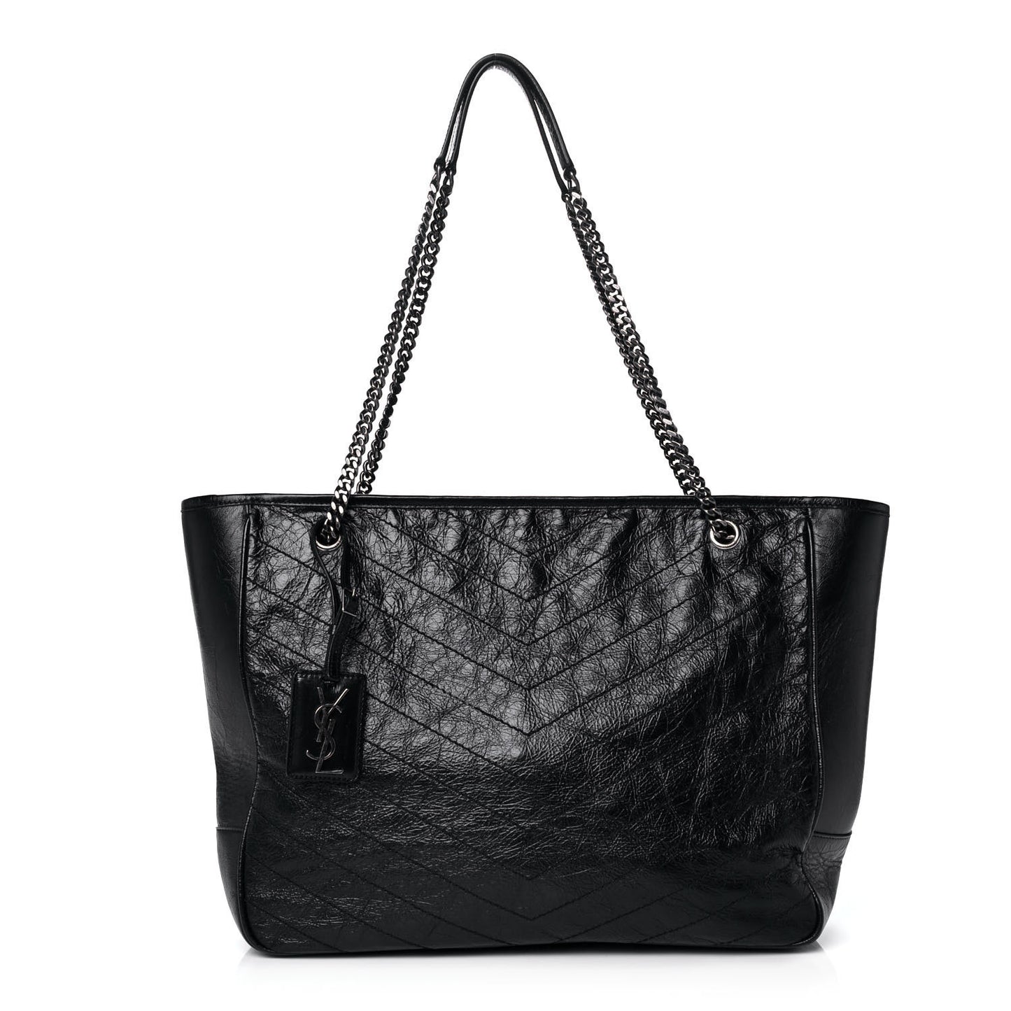 Crinkled Calfskin Matelasse Monogram Large Niki Shopping Tote Bag Black