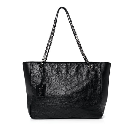Saint Laurent Crinkled Calfskin Matelasse Monogram Large Niki Shopping Tote Bag Black 1 of 12