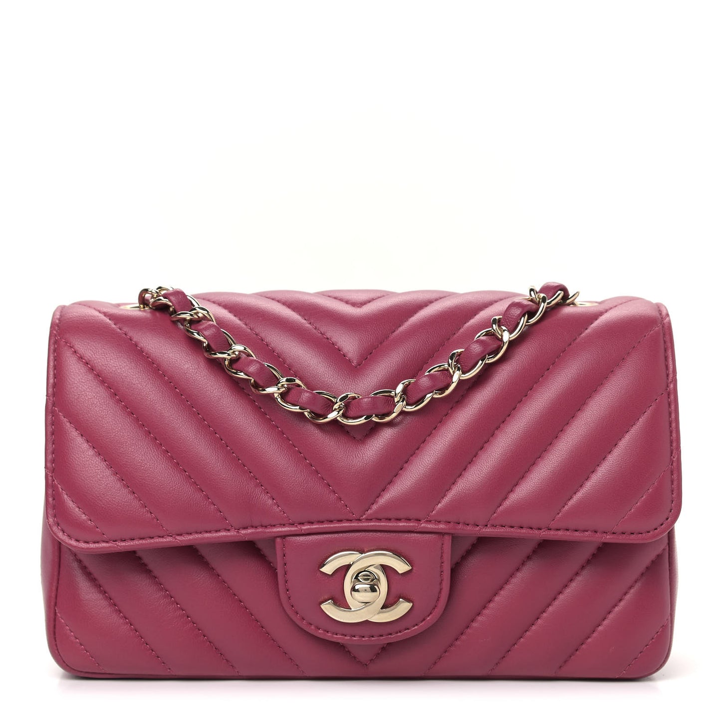 Lambskin Chevron Quilted Mini Rectangular Flap Dark Pink
