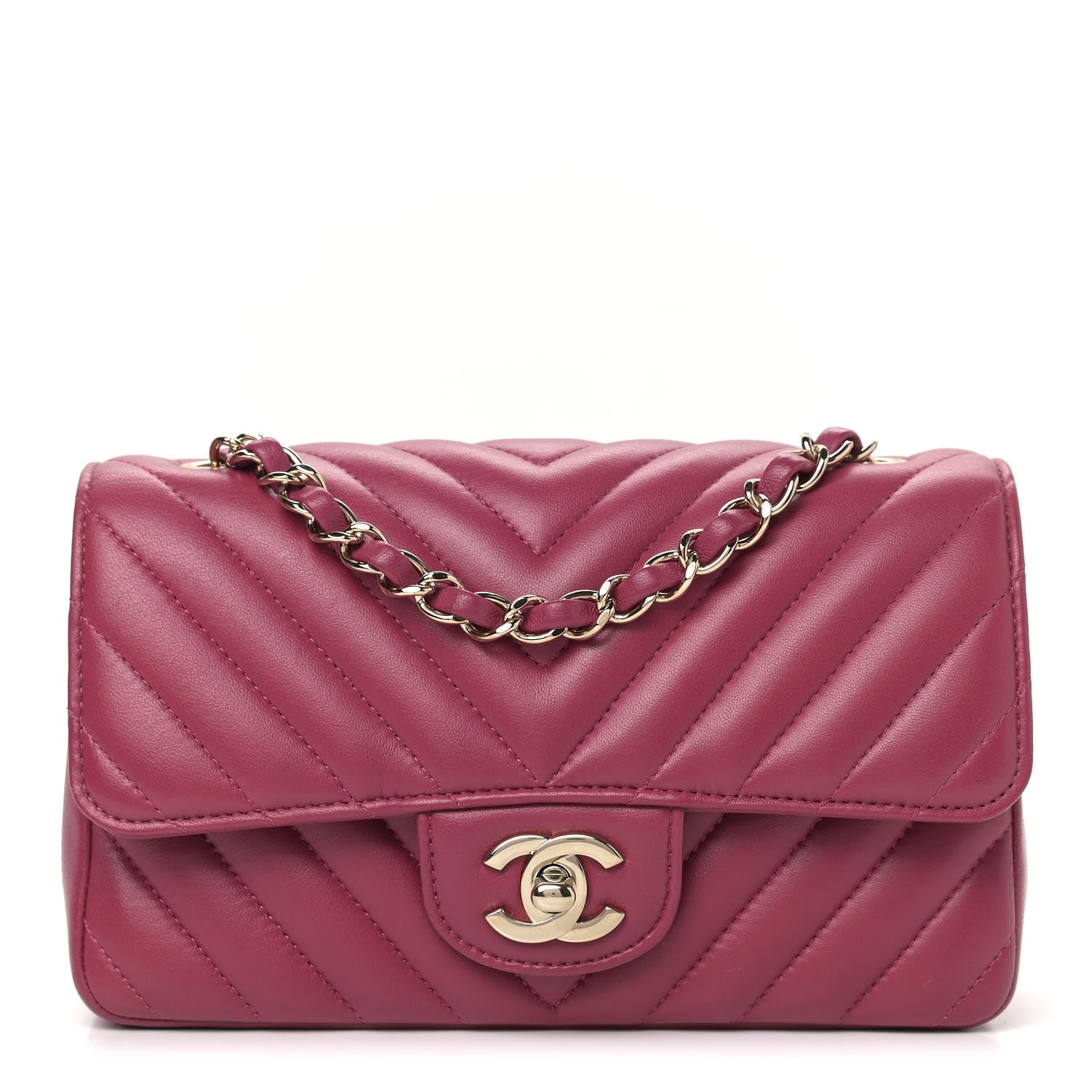 Chanel Lambskin Chevron Quilted Mini Rectangular Flap Dark Pink 1 of 9