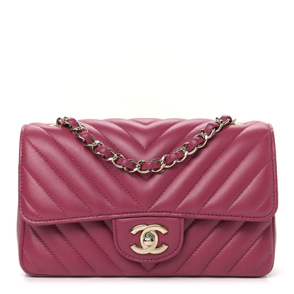 Chanel Lambskin Chevron Quilted Mini Rectangular Flap Dark Pink 1 of 9