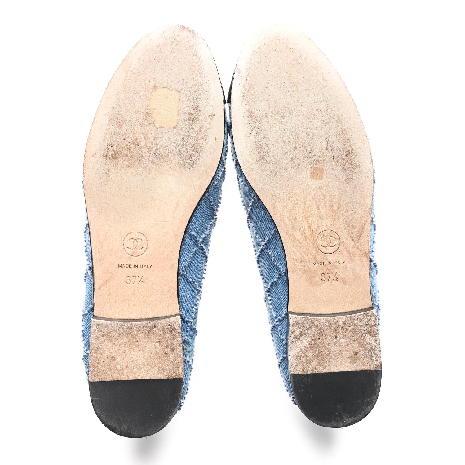 Chanel Denim Embroidered Grosgrain CC Cap Toe Ballerina Flats 37.5 Blue Black 6 of 10
