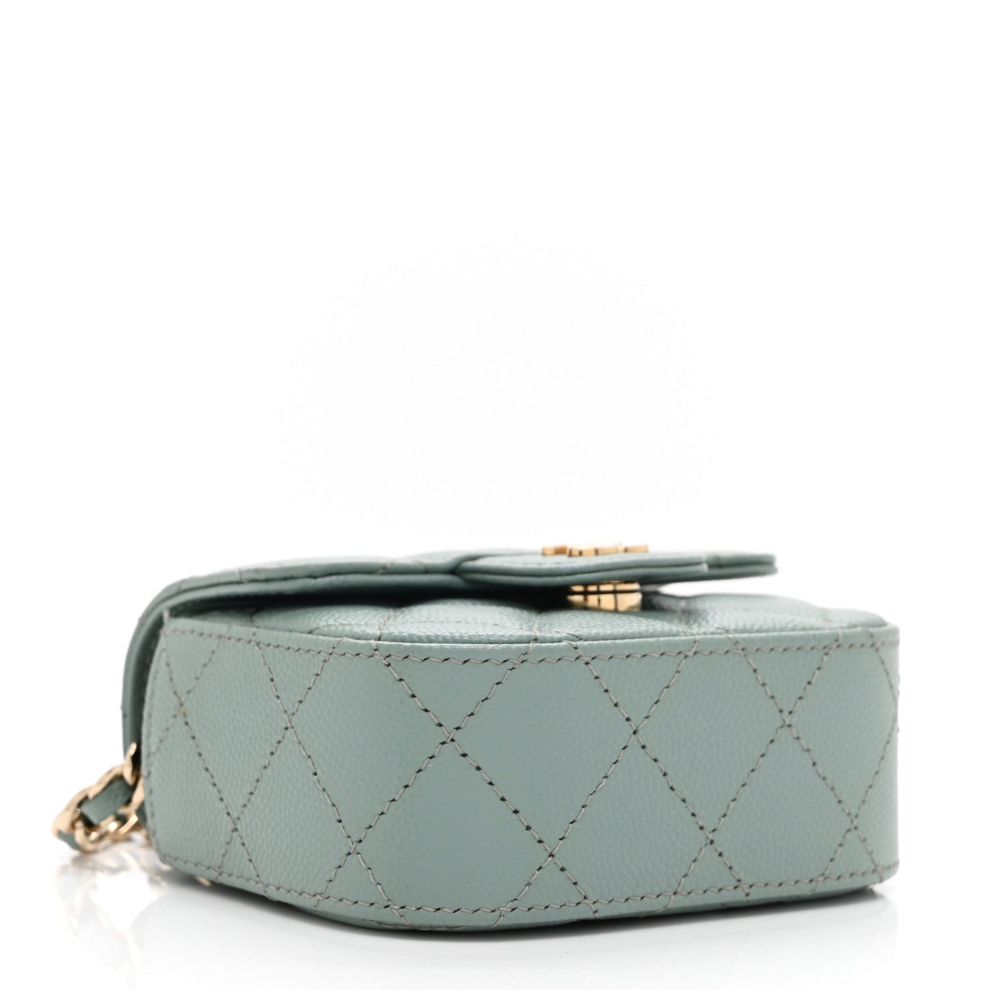 Caviar Quilted Mini Clutch With Chain Green