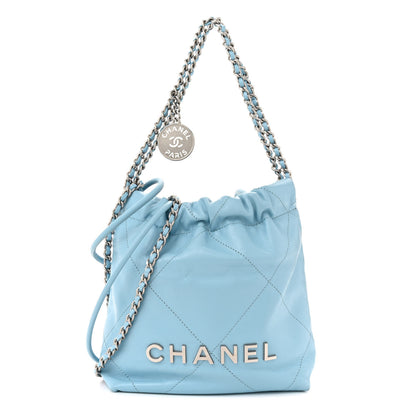 Chanel Shiny Calfskin Quilted Mini Chanel 22 Light Blue 1 of 11