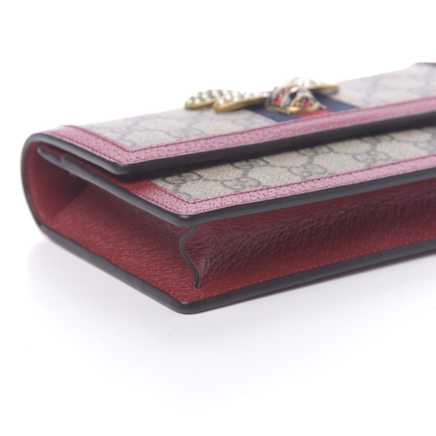 GG Supreme Monogram Web Queen Margaret Chain Wallet Red