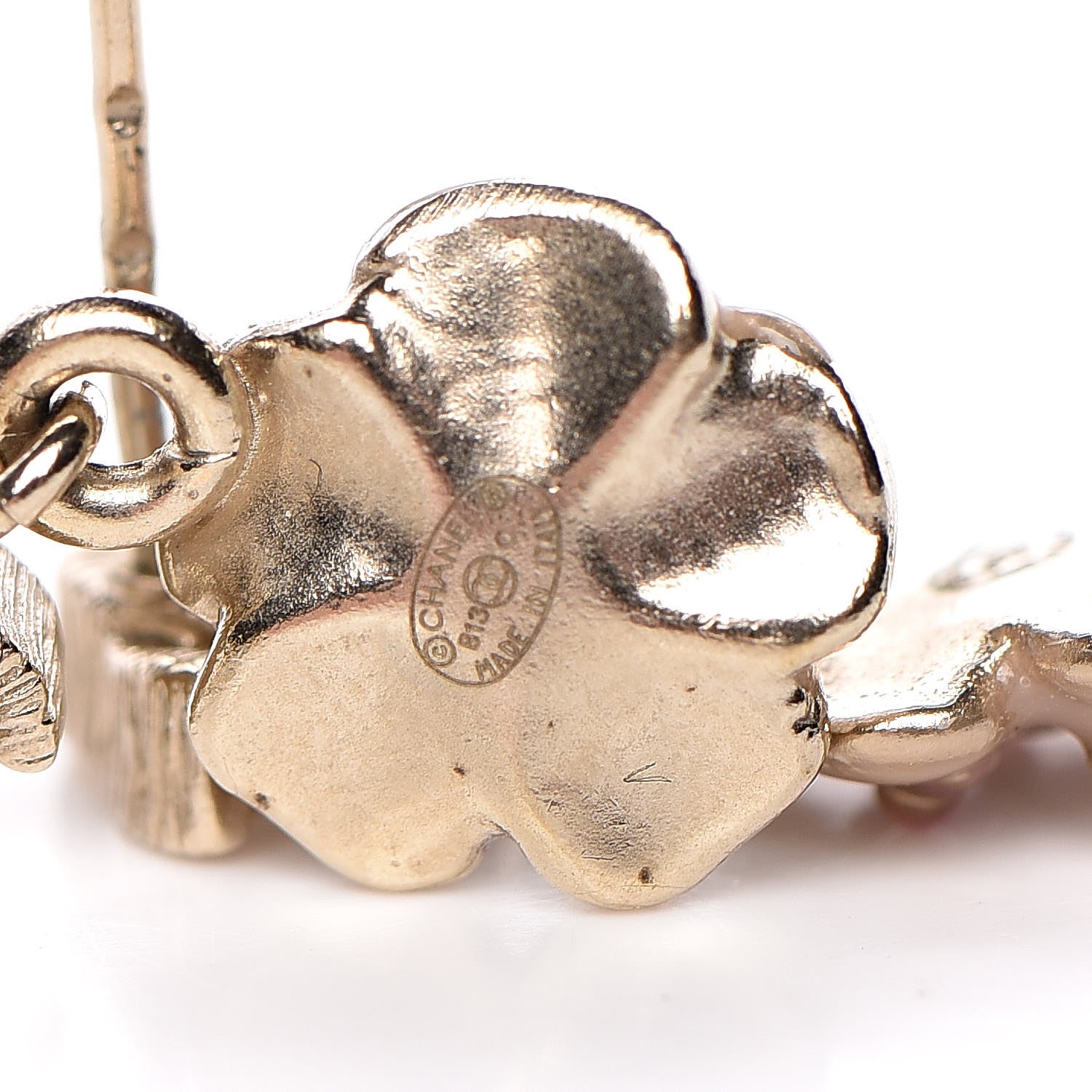 Chanel Enamel CC Camellia Drop Earrings Light Gold 4 of 5