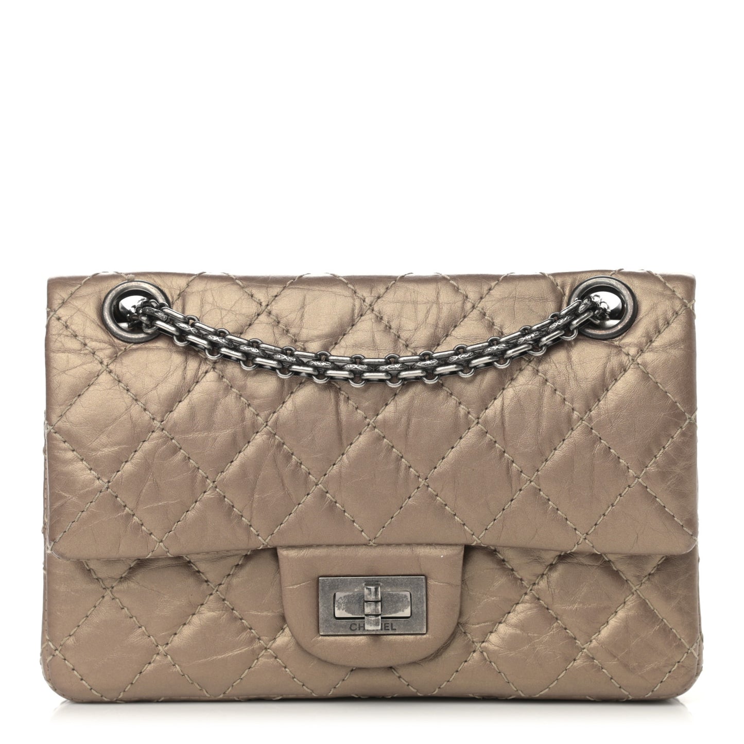 Aged Calfskin Quilted 2.55 Reissue 224 Flap Dark Gold