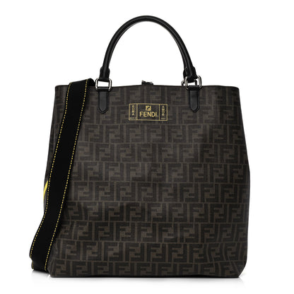 Fendi Glazed Fabric Vitello Century FF 1974 Roma Amor Tote Tobacco Moro Black Limone 1 of 14