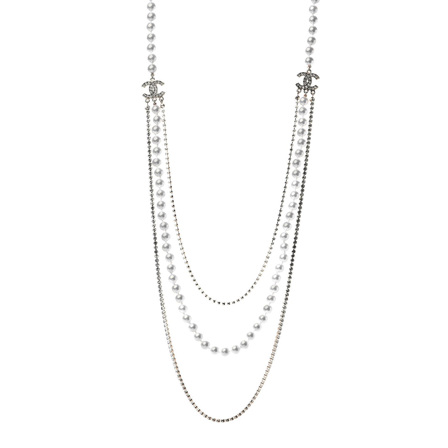 Chanel Crystal Pearl CC Long Multistrand Necklace Gold 1 of 4