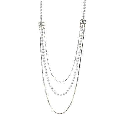 Chanel Crystal Pearl CC Long Multistrand Necklace Gold 1 of 4