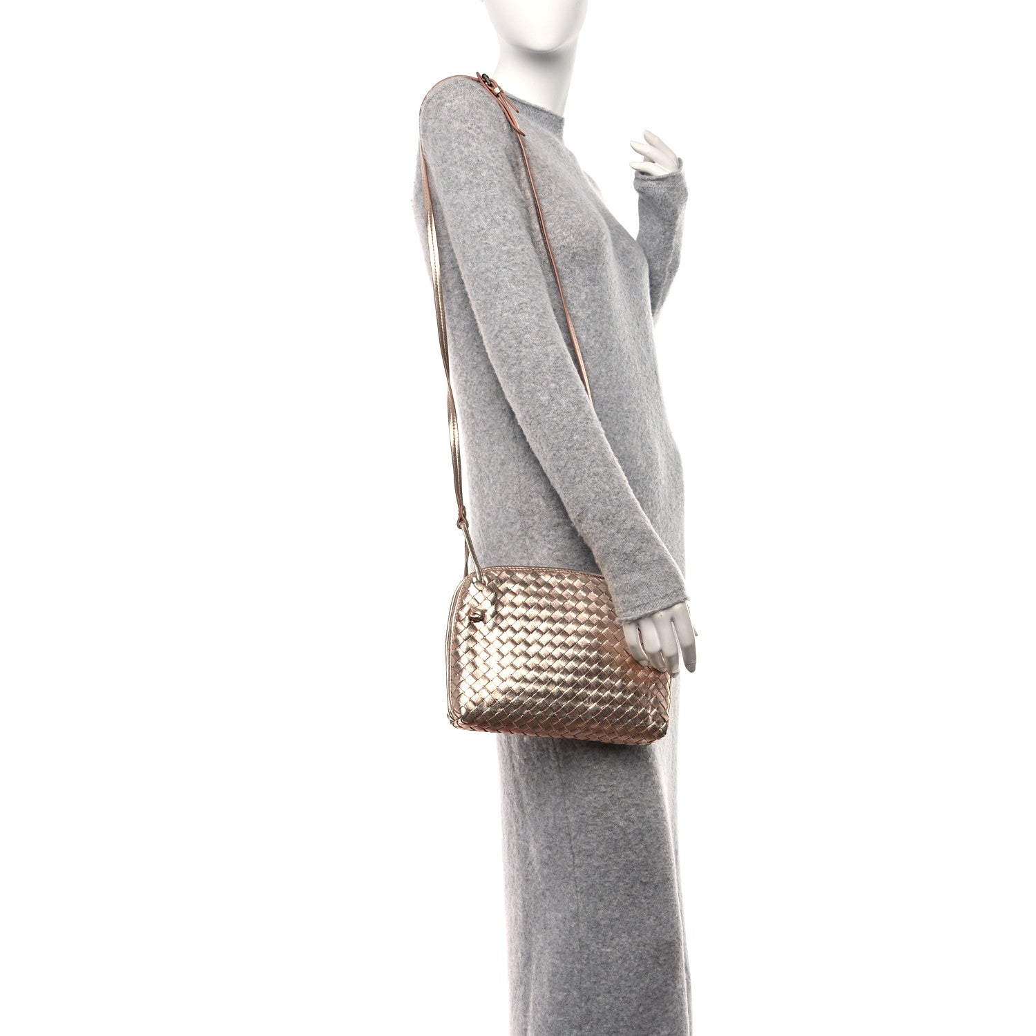 Bottega Veneta BOTTEGA VENETA Metallic Grosgrain Intrecciato Nodini Crossbody Messenger Copper 2 of 9