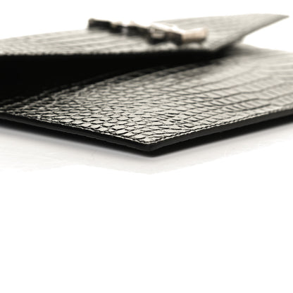 Saint Laurent Calfskin Crocodile Embossed Uptown Monogram Clutch Black 9 of 10