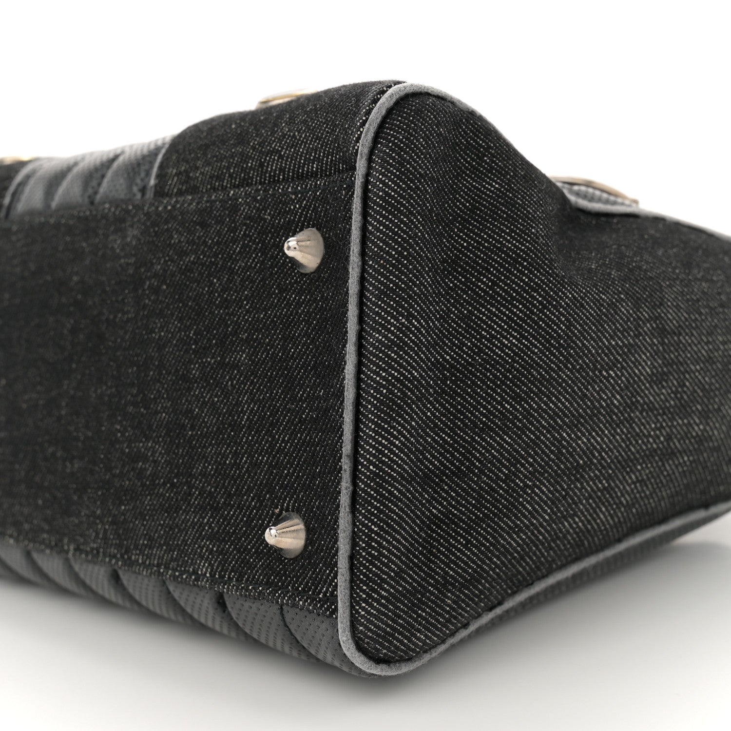 Christian Dior Denim Perforated Patent Trailer Trash Cadillac Tote Black 10 of 13
