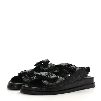 Chanel Lambskin Velcro Dad Sandals 42 Black 3 of 8