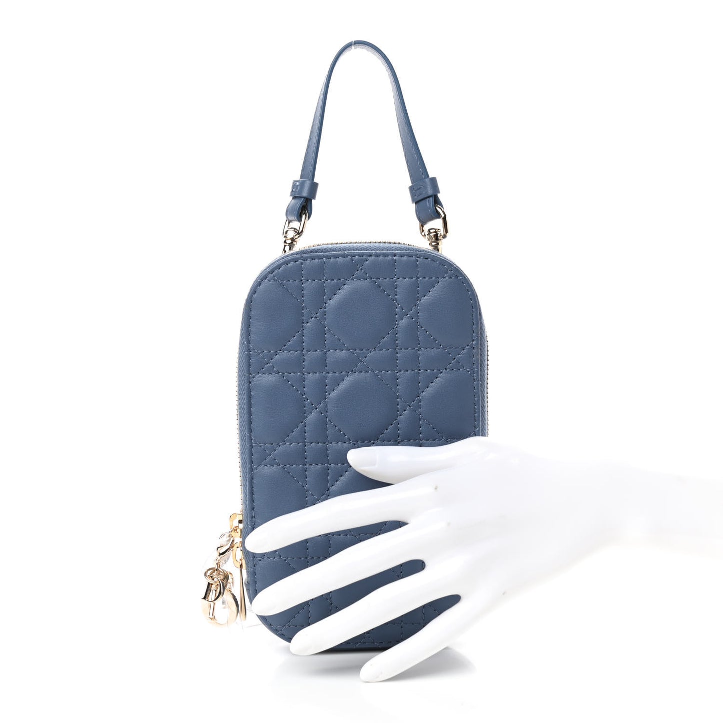 Lambskin Cannage Lady Dior Phone Holder Denim Blue