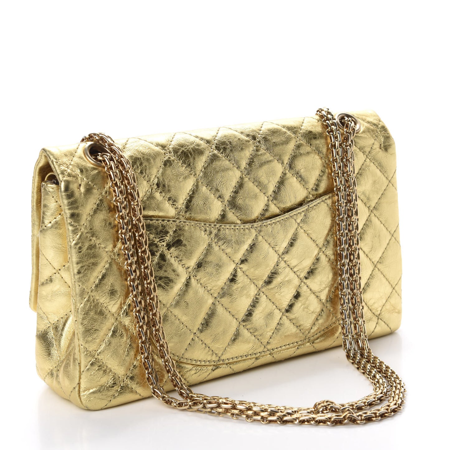 Metallic Aged Calfskin Quilted 2.55 Reissue 225 Flap Gold
