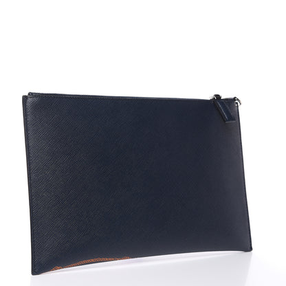 Prada Saffiano Logo Flat Pouch Baltico 3 of 7