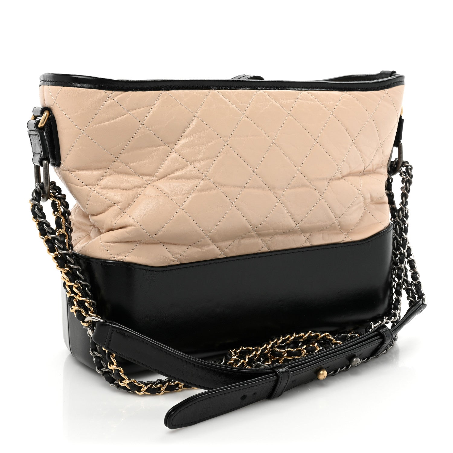 Chanel Aged Calfskin Quilted Medium Gabrielle Hobo Beige Black 3 of 15