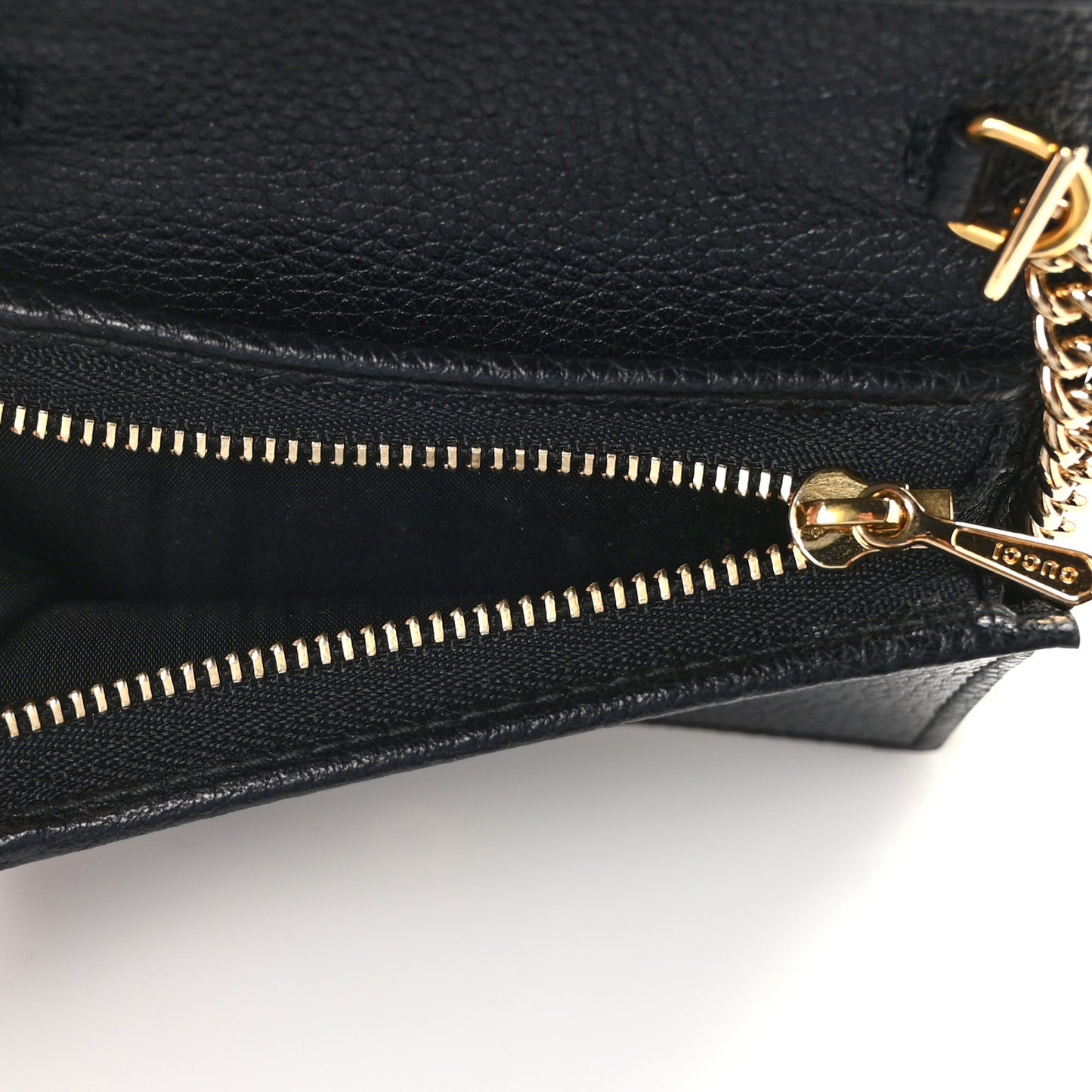 Grainy Calfskin Zumi Chain Card Case Wallet Black