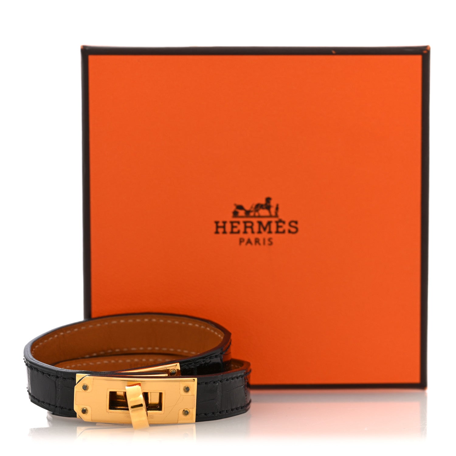 Hermes Shiny Alligator Kelly Double Tour Bracelet T2 Black 6 of 6