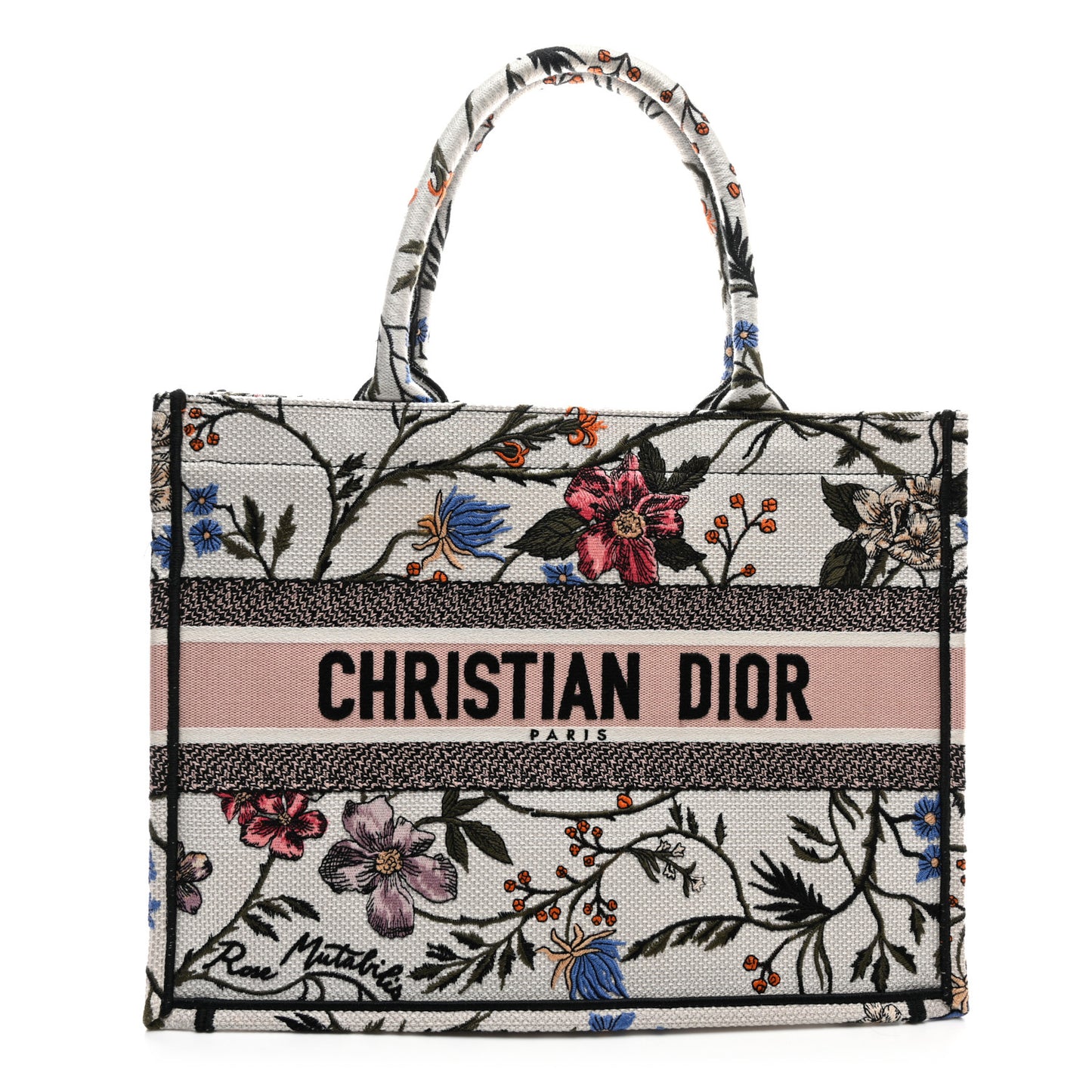 Canvas Embroidered Medium Rosa Mutabilis Book Tote Multicolor