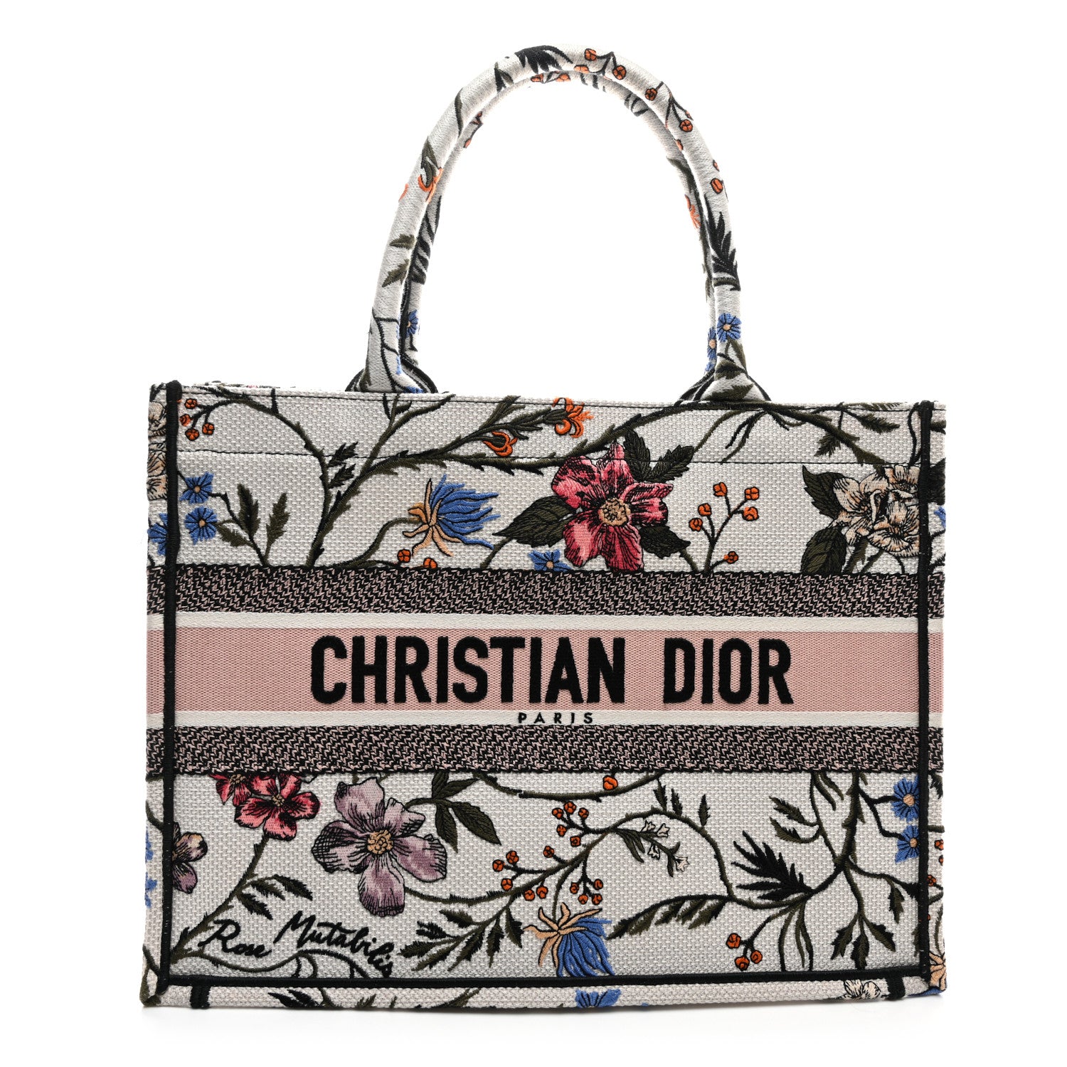 Christian Dior Canvas Embroidered Medium Rosa Mutabilis Book Tote Multicolor 1 of 10