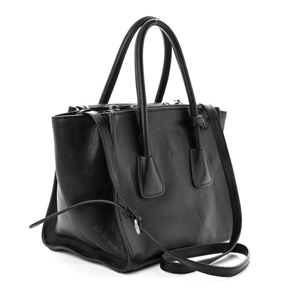 Prada Glace Calf Small Twin Pocket Tote Black 3 of 12