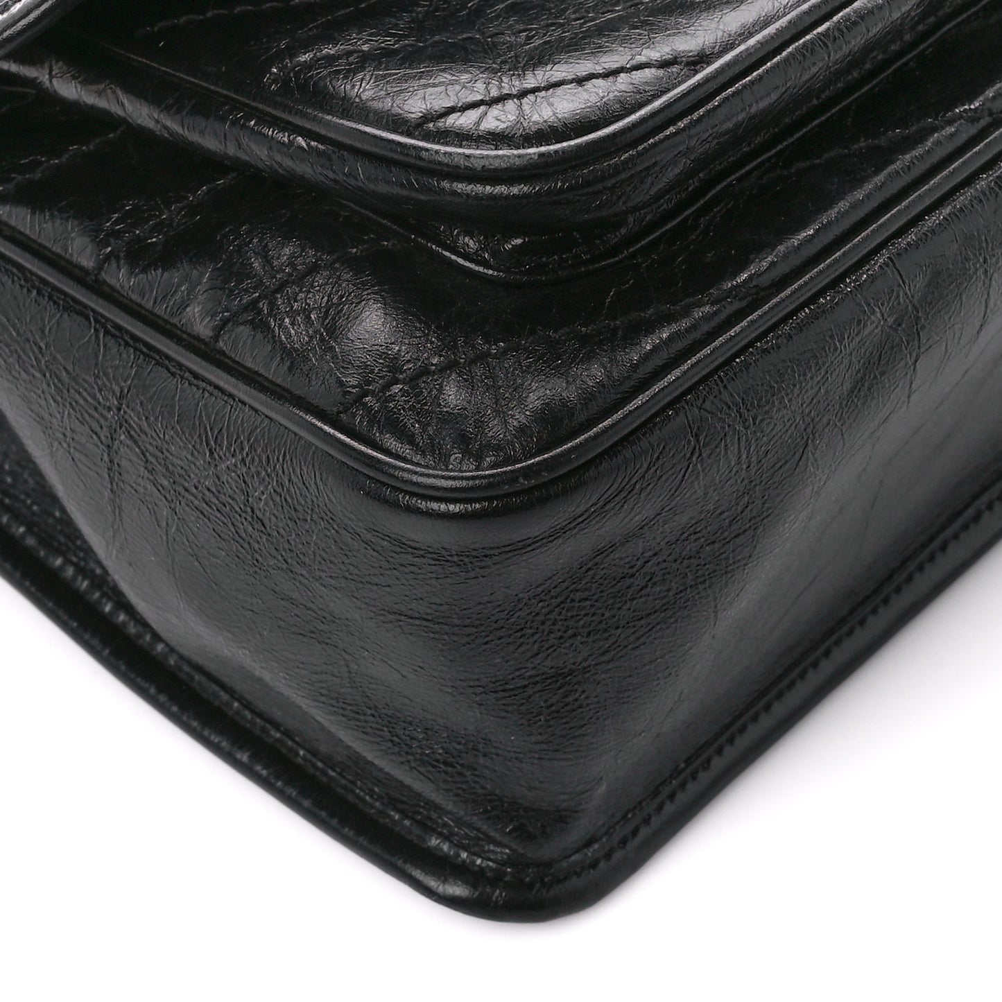 Crinkled Calfskin Matelasse Monogram Medium Niki Chain Satchel Black