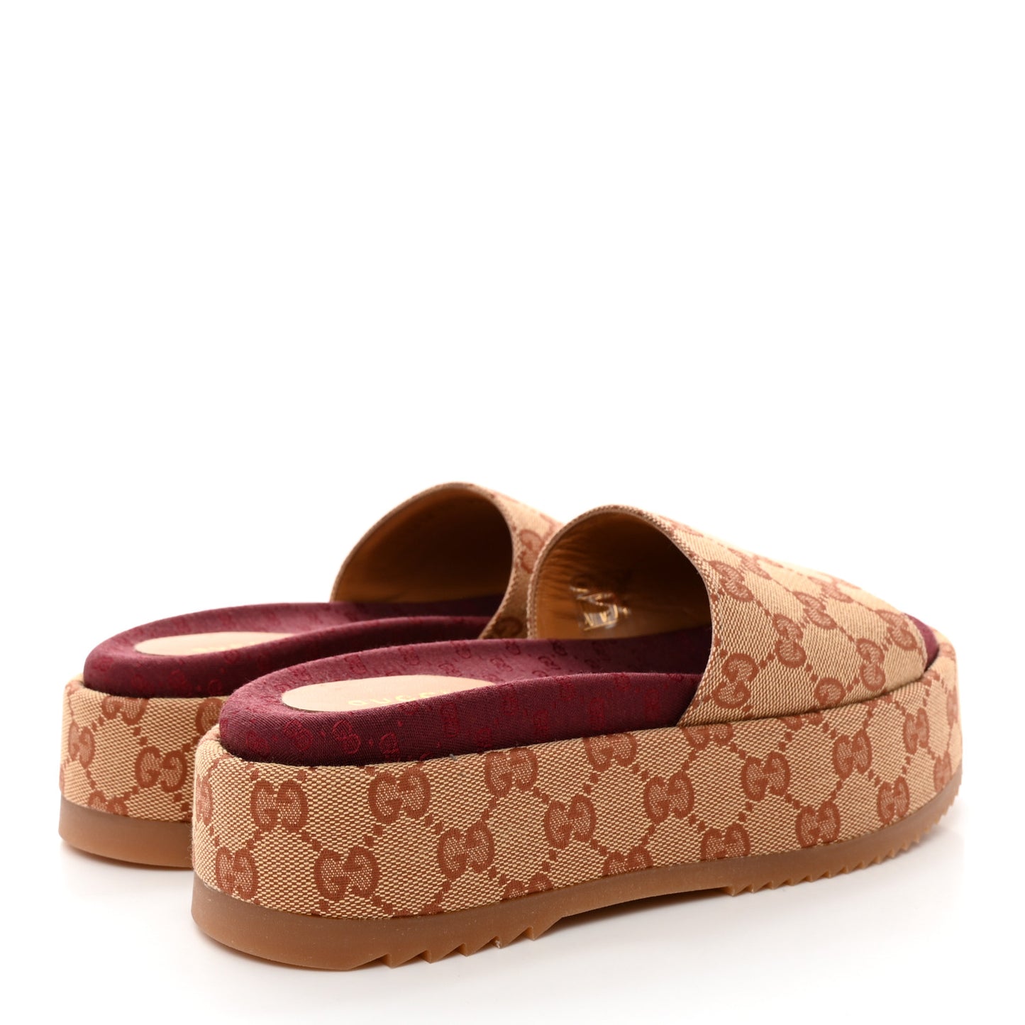 Canvas GG Monogram Angelina Platform Slide Sandals 37 Beige Ruggine