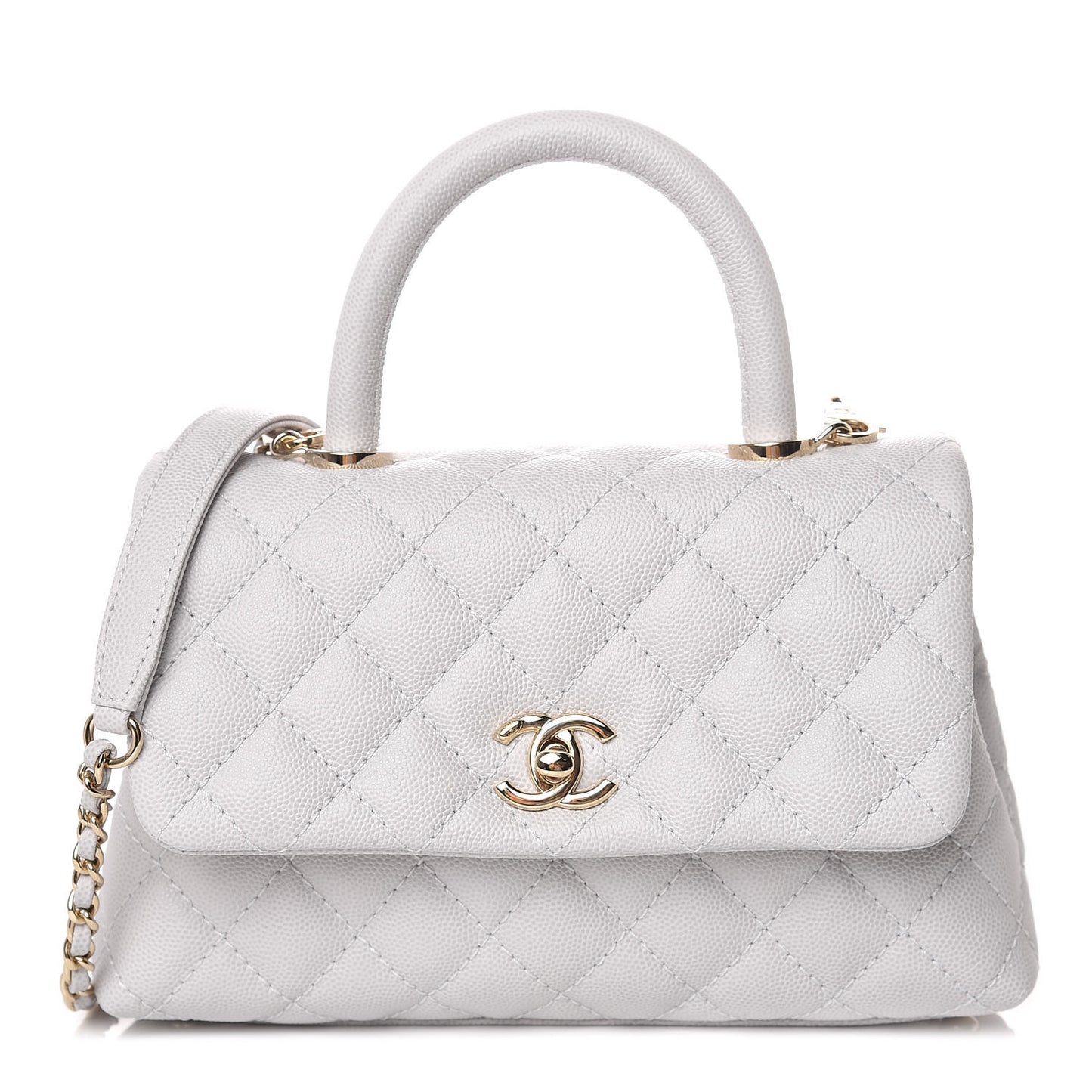 Caviar Quilted Mini Coco Handle Flap Light Grey